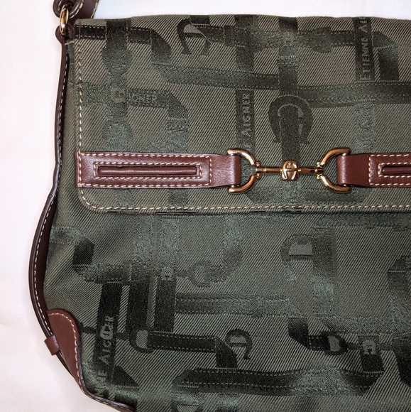 Etienne Aigner Green Crossbody Bag with Brown Leather Trim - Picture 3 of 11